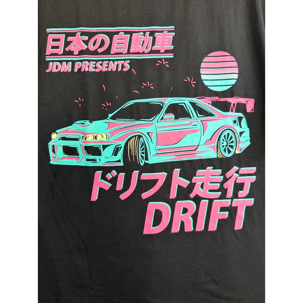 JDM Presents Drift Graphic Tee Mens Black Neon Synthwave Japanese Car T-Shirt